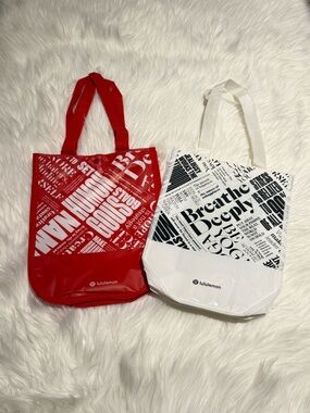 Set of 2 Lululemon Small Reusable Tote Bag Red White